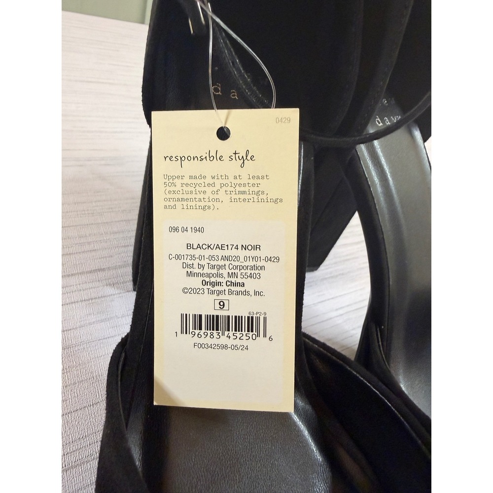 A New Day Size 9 Black Faux Suede Platform Block Heel Ankle Strap Pumps Womens - Picture 7 of 9